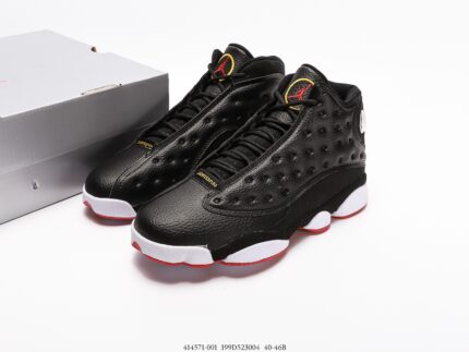Black sports shoes with brand logo, white and red sole