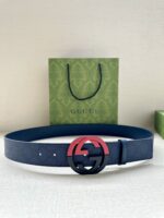 Navy Blue Belt with Red and Black Double G Buckle