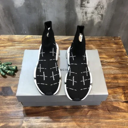 Balenciaga Speed Trainer Logo Print Black White 1 800x800